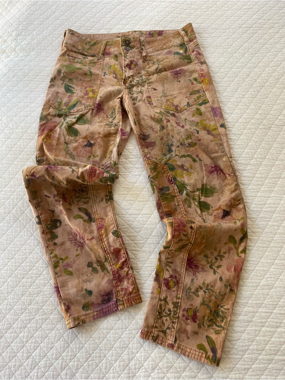 Pilcro The Wanderer Floral Jeans Boho Soft Autumn Pink Beige Mid-Rise Stretch 27